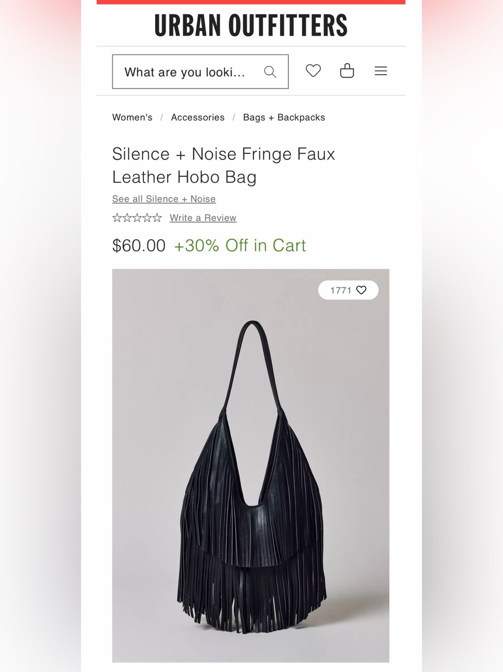 silence + noise Black Layered Fringe Faux Leather Hobo